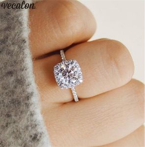 Vecalon Модное эффектное кольцо из стерлингового серебра 925 пробы с бриллиантами, обручальные кольца для женщин и мужчин, вечерние ювелирные изделия на палец
