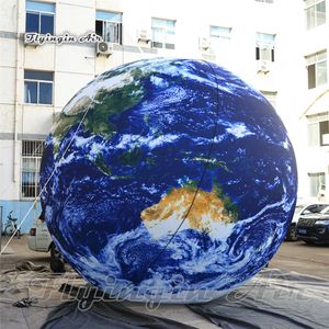 Balão de terra inflável de iluminação enorme pendurado/chão azul bola de planeta explodir globo de led para decoração de festa de boate