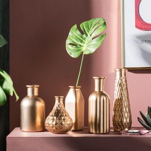 Vidro de ouro vasos a flor nórdica mini flor pléster de luz de luxo artigos de decoração de casa vaso