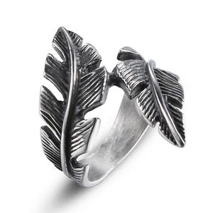 Wholesale classic accents resale online - Fashion Unisex L Stainless Steel Feather Design Ring Classic Antique Black Accent Ring Titanium Steel Casting Ring Jewelry