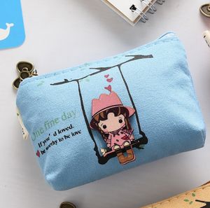 50pcs Women canvas Girl Printed change coin Purse wallet keys bag pocket