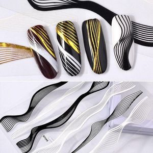 Naklejki 3D Golden Black, White Stripe, Faid Line, samoprzylepna, naklejka na paznokcie, aplikacja A987