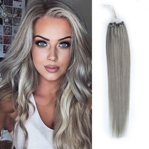 Estensione dei capelli micro vergini brasiliani Loop Micro Ring Hair Extension Real Remy Human Hair Colore grigio 100g / 100s 14 