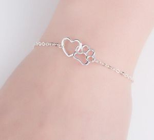 Jisensp ihålig pet paw fotavtryck armband skalhards söt djur tassut katt hund kärlek hjärta charm armband för kvinnor pulseras