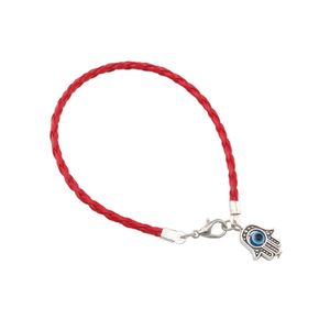 100 Pz Rosso Leatheroid Corda Intrecciata Kabbalah Evil Eye Hamsa Mano Charms Bracciali 20 cm Uomini e donne braccialetto fortunato in pelle