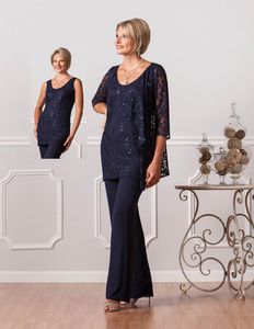 Elegante três peças de renda mãe da noiva ternos de calça com jaqueta de renda feminino ternos de festa formal para casamentos vestidos longos