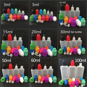 E Liquid Bottles 3ml 5ml 10ml 15ml 20ml 30ml 50ml 60ml 100ML Dropper LDPE Childproof Caps Thin Needle Tips For Juice Vape Oil