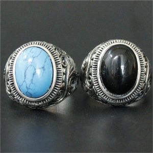 1pc Support Drop Ship Blue Black Stone Ring 316L Stainless Steel Jewelry Men Boys Biker Style Ring