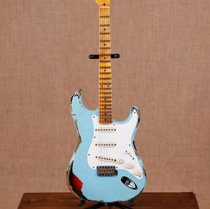 Heavy Relic Angel Blue Over 3 Tone Sunburst Электрогитара Винтажные тюнеры, мост тремоло, хромированная фурнитура, китайские гитары Materbuilt