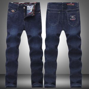 Hot outono inverno fino calças casuais slim elástico zíper homens clássico reto jeans masculino 2020 nova marca jeans longos calças