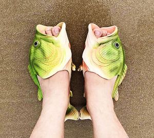 Hot Sale-e Fish Slippers Woman Handmade Personality Fish Sandals Kids Women Bling Flip Flops Slides Fish Beach Slippers