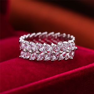 Luxury Female White Leaf Plant Ring 925 Sterling Silver Bridal Engagement Ring Vintage Wedding Band Rings for Women