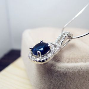 Mode 925 sterling silver safir hänge halsband för kvinnor 1CT Blue gemstone aaa zircon diamant halsband hängsmycke smycken