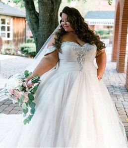 Maßgeschneiderte schulterfreie weiße Brautkleider Plus Size 2020 Perlen Kristall Plissee Drapiert Vestidos de Novia Brautkleider Hochzeitskleid