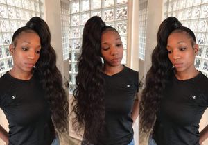150g Loose wavy human hair drawstring pony clip in African american deep body wave ponytail hair extension
