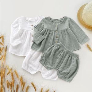 Kids Clothes Baby Summer Linen Clothing Sets Children Long Sleeves Top PP Pants Suits Boys Girls Bloomers Bread Shorts Boutique Suits YPP237