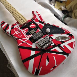Koleksiyoncu 5150 Edward Eddie Van Halen Siyah Beyaz Stripe Kırmızı Franken Elektrikli Gitar Akçaağaç Boyun, Floyd Rose Tremolo Kilitleme Somun