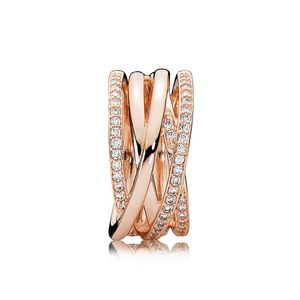 Wholesale- Joyería de diseño de lujo de anillo de enclavamiento con caja para 925 Sterling Silver Plated Rose Gold CZ Diamond Ring