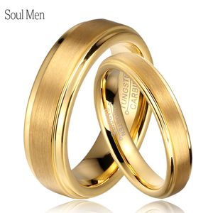 Soul Men 1 Paar goldfarbene Wolframkarbid-Eheringe-Set für Sie und Ihn, 6 mm für Männer, 4 mm für Frauen, gebürstete Oberfläche J190718