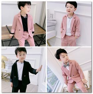 2019 Nuovi ragazzi autunnali Gentleman Outfits Kids Performance Abbigliamento Set di abbigliamento per bambini Bass Ong Sleeve Blazer Outwear+Pants 2pcs Set Y2173