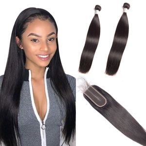 Peruanskt mänskligt hår 2 buntar med 2 * 6 spets stängning rakt jungfru hår silkeslen raka buntar med 2 med 6 stängning 3pieces / parti