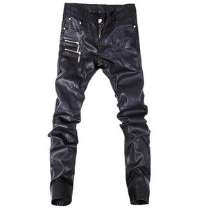 Yeni Moda Erkekler Deri Pantolon Sıska Motosiklet Düz kot Pantolon Boyut 28-36 A1031
