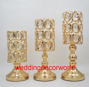 Wholesale tall candelabras for weddings for sale - Group buy hot sale gold centerpiece tall crystal cylinder candelabra gold for weddings decor909