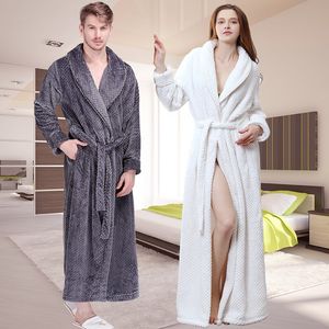 Women Winter Extra Long Thick Grid Flannel Bath Robe Soft Peignoir Sexy Warm Dressing Gown Men Bathrobe Bridesmaid Wedding RobesMX190822