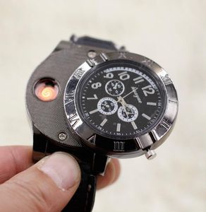 シガレットライター電子腕時計充電式USB風力防止ウォッチライター2 in 1リストウォッチタバコライターKKA6549