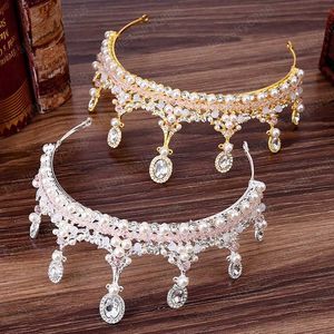 Koreańska Kryształowa Księżniczka Korona Symulowane Pearl Rhinestone Bride Tiaras Nakrycia głowy Ślubne Diadem Bridal Włosy Akcesoria Biżuteria