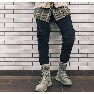 Men Jeans Hiphop Streetwear Pants High Quality Mens Ripped Trouses Cotton Black Slim Fit Motorcycle Vintage Distressed Denim