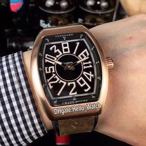 2021 Modele Vanguard V 45 CH Br Crazy Hours Automatyczny Zegarek Męski Czarny Dial Męska Kolekcja Rose Gold Case Brown Leather Pasek Hello_watch