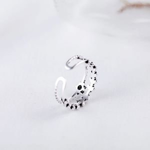 Partihandel-Creative 925 Sterling Silver Ringar för Kvinnor Obsidian Leaf Double Layer Thai Silver Opening Peint Finger Ring