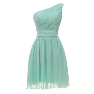 Yeni Ada Sage Custom Made Tek-Omuz Nedime Elbiseler Basit Stil Diz Boyu Şifon Gelinlik Elbise Düğün Parti Abiye