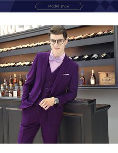 Smoking da sposo viola nuovo di zecca Notch bavero Groomsmen Abito da sposa da uomo Giacca da uomo popolare Blazer Completo da 3 pezzi (giacca + pantaloni + gilet + cravatta) 907