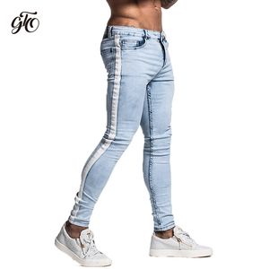 Gingtto Skinny Jeans para Homens Tape Designer Afligido Stretch Jeans Marca Blue Skinny Jeans Rasgado Slim Fit Ankle Apertado ZM33