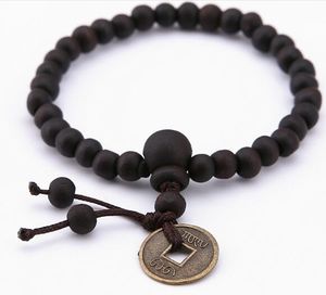 2 pz BRACCIALE stile Etnico PENDENTE MONETA IN RAME braccialetto di perline di legno per studenti e studentesse braccialetto di perline Buddha wl1120