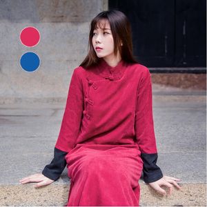 Chinese style plate button corduroy tea and Zen literature and artretro women's clothing winter large Tang style hot sell thin jacket
