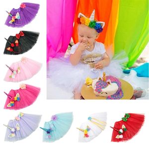 Unicorn TUTU Saias Bebés Meninas saia Headband 2PCS Define Bow decorativa vestido de festa curto Cosplay Roupa 9 cores opcionais DHW2266