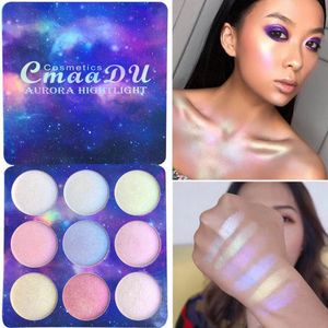 CMAADU 9色Shimmer EyeshadowパレットIluminador高度着色防水フェイスリップ蛍光ペンチンシングリッターパレット化粧品