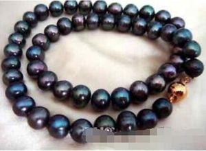 ожерелье Бесплатная доставка ++stunning10-11mm натуральный таитянский круглый черный синий жемчужное ожерелье 18 дюймов