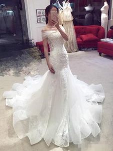 Elegant Off the Shoulder Mermaid Wedding Dresses Lace Applique Organza Chapel Train Wedding Bridal Gown Custom Made vestido de novia