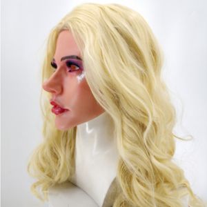 Party masker realistisk silikon skönhet riktig kvinna mask med blond peruk för crossdresser cosplay kostym fest