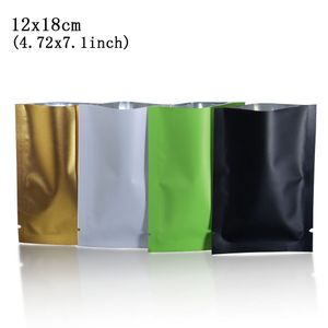 200 Teile/los 12*18 cm Matte Top Offene Heißsiegel Vakuumbeutel Reine Mylar Aluminiumfolie Verpackungsbeutel Lebensmittelaufbewahrungsbeutel 4 Farben Erhältlich