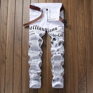 Mens Skinny Jeans 3D Printing Runway Slim Biker Jeans Denim Knee Hole Hiphop Pants Washed High Quality