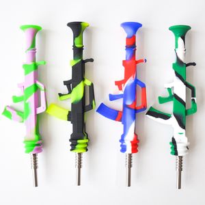 AK47 Forma 8,1 pollici Collettore di nettare in silicone Tubo di fumo concentrato portatile con giunto da 14 mm Punta in acciaio inossidabile Dab Straw Oil Rigs tubo dab rig