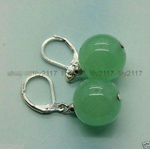 NEUE 12MM NATÜRLICHE GRÜNE JADE-EDELSTEIN-SILBERHAKEN-TROPFEN / DANGLE-OHRRINGE