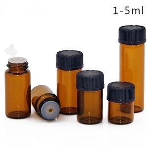 1ml 2ml 3ml 5 ml Amber Mini Glass Bottle Essential Oil Dropper Display Injektionsflaska Små serum Parfym Brun Provbehållare 2000pcs / Lot gratis DHL