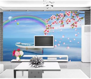 3D-foto tapet anpassade 3d väggmålningar tapet regnbåge himmel blomma blommar Bekväm TV soffa väggmålning dekoration Papel de Parede