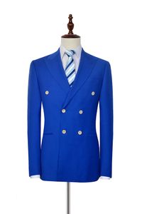 Royal Blue Groom Smoking Double-Breasted Homens Casamento Smoking Pico Lapela Jaqueta Blazer Homens Populares Jantar / Darty Suit (Jacket + Pants + Tie) 1220